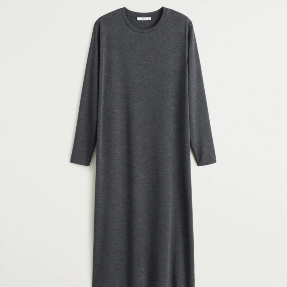 Mango Charcoal Gray Long Sleeve Midi Dress